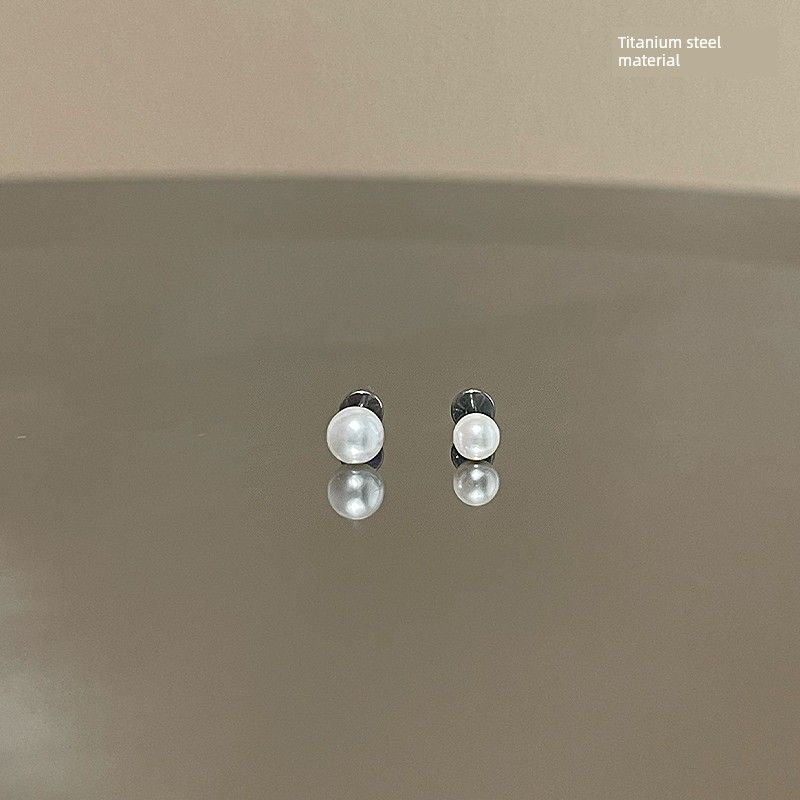 

Flats Medical Titanium Steel Ear Studs Pearl Titanium steel 4mm 5mm each 1