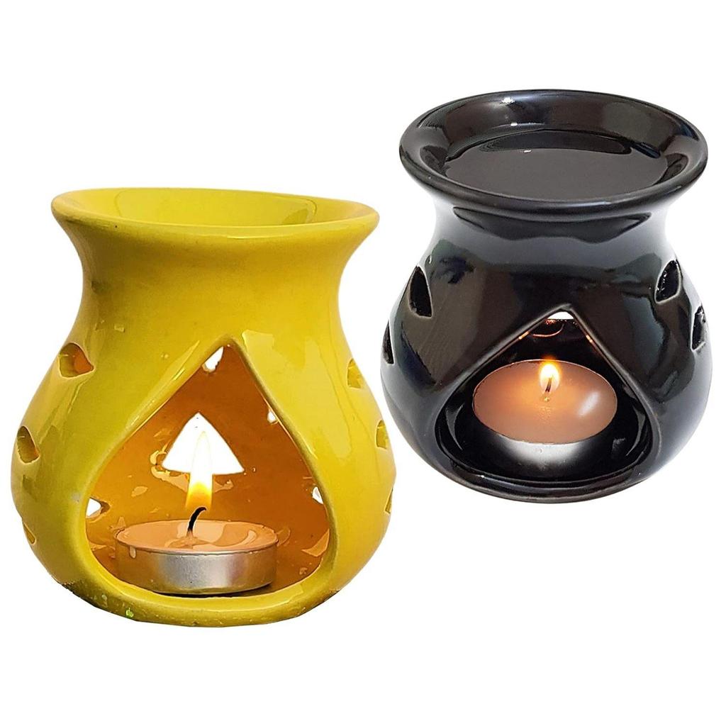 Ceramic Oil Burner Aroma Diffuser (Black & Yellow) -Set of 2