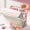 Large Capacity Magnetic Standing Pencil Case Multi-layer Hand-held Polka Dot Pen Bag Portable Large Opening Stationery Bag