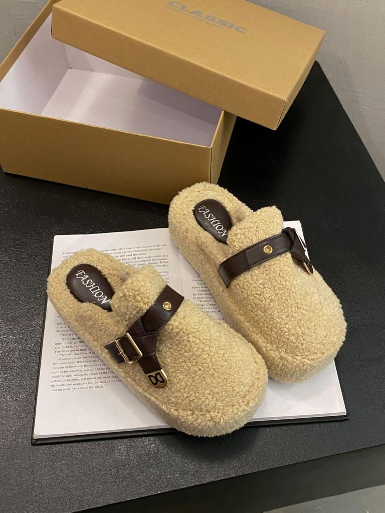 2025 Autumn and Winter New Fashion Fluffy Suede Cotton Slippers Women's Outer Slippers Thick Bottom Solid Color Foot Warm Cotton Slippers