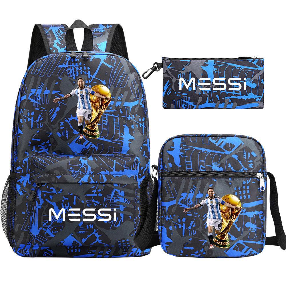 Football Star Print Youth Primary And Secondary School Students Schoolbag Three-Piece Set Men'S And Women'S Backpack