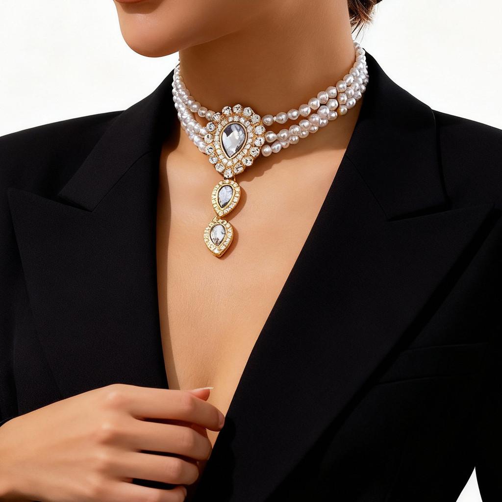 Vintage Pearl Choker Necklace With Geometric Design For Women And Men