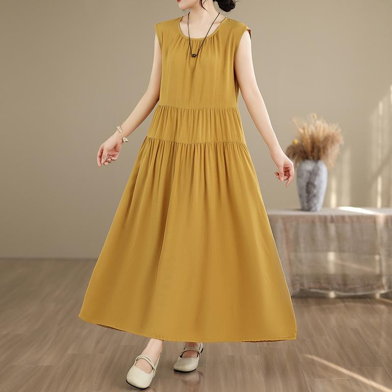 

Элегантное женское летнее платье больших размеров, повседневное свободное длинное платье без рукавов, женская винтажная одежда 5XL жёлтый