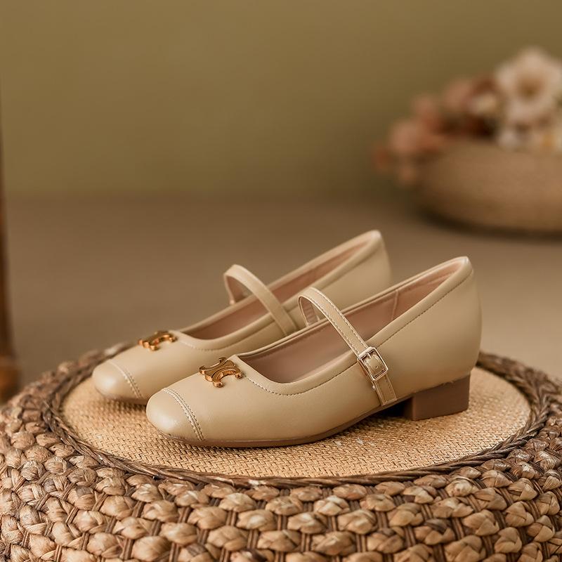 

Leather version! Half-curved French flat bottom with skirt temperament single shoes women s 2024 new summer Xiaoxiangfeng Mary Jane shoes 40 хакі