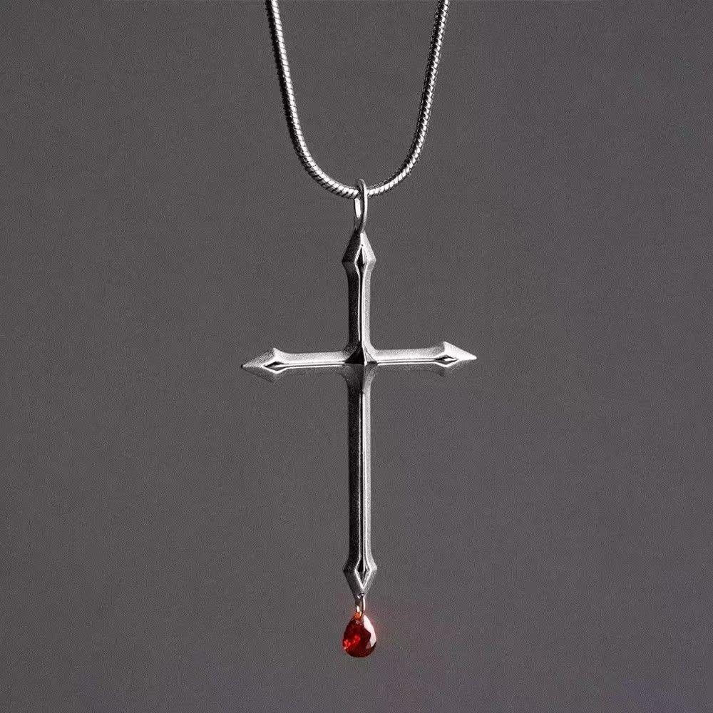 Chic Cross Necklace Alloy Necklace With Geometric And Rhinestone Decor Daily For