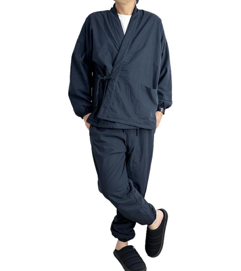 Arcade Men's Fleece-Lined Samue Kimono for Winter, Warm, Jinbei Kimono, Size M, Navy (Type B)