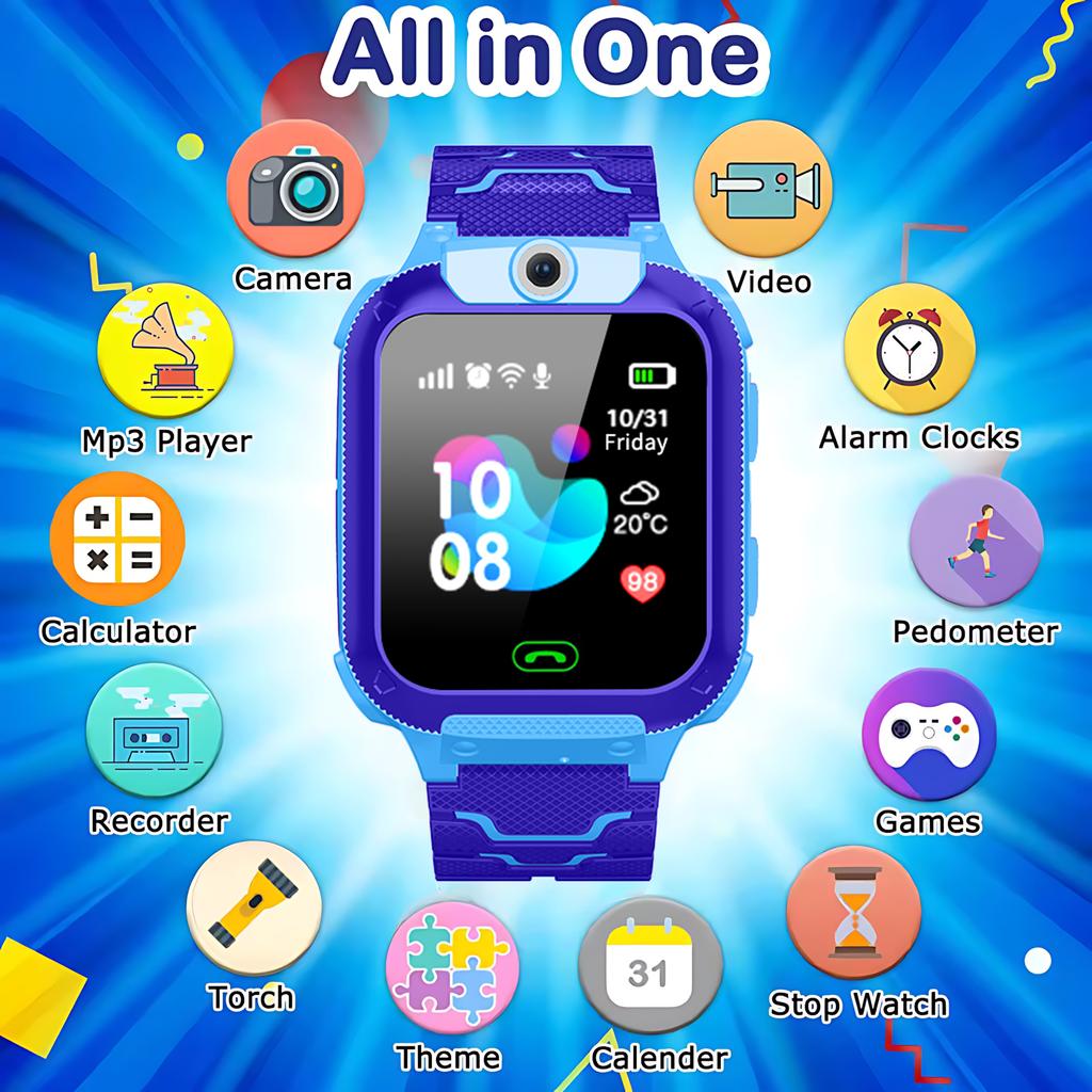 Q12B SIM Smart Watch Kids GPS WIFI Video Call SOS IP67 Waterproof Child Smartwatch Camera Monitor Tracker Location Phone Watches