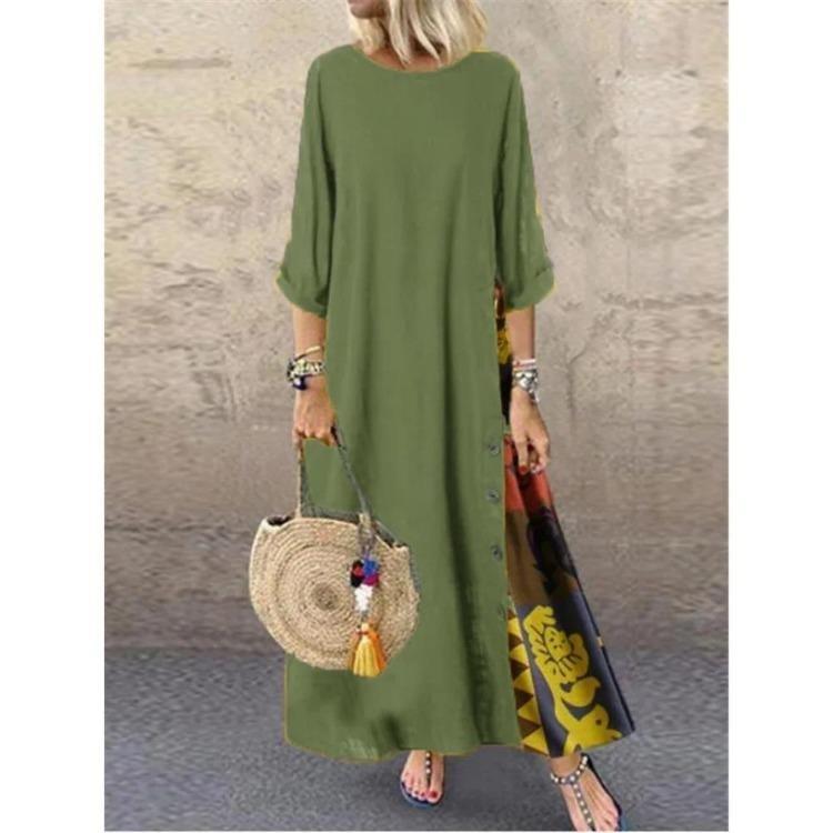 Summer Fashion Floral Maxi Dress Plus Size Casual Loose Long Sleeve Swing Dress Big Holiday Vestidos Longos Robe