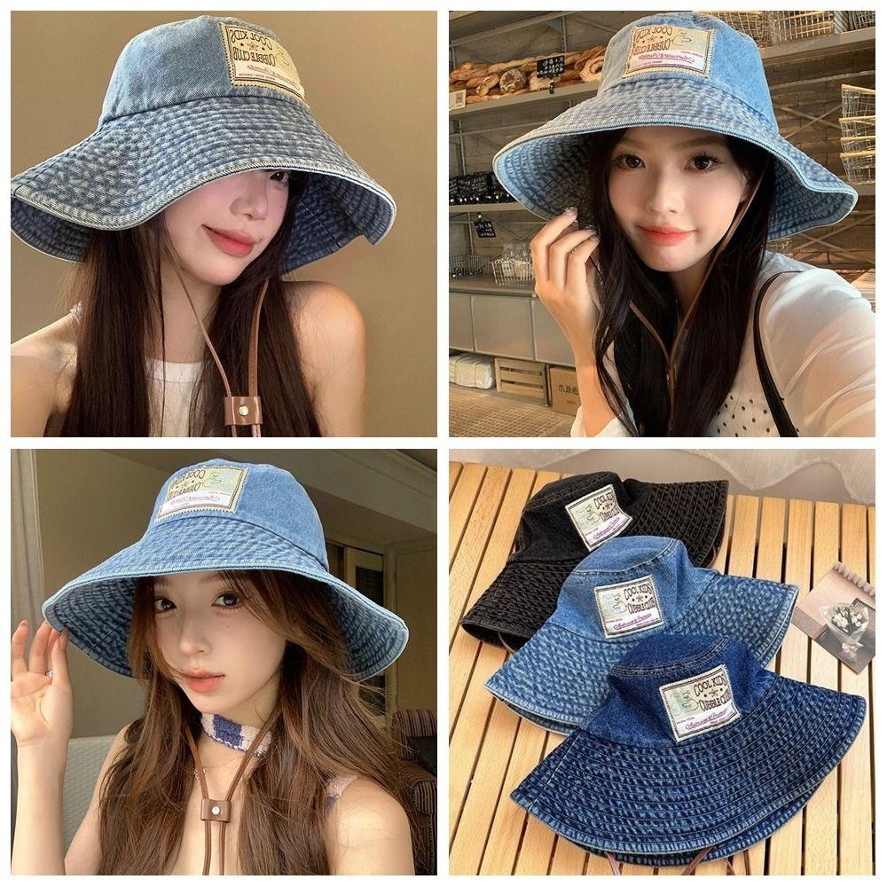 Wide Wings Denim Bucket Hat Big Brimmed Sunscreen Hat Casual Jeans Fisherman Hat  Women
