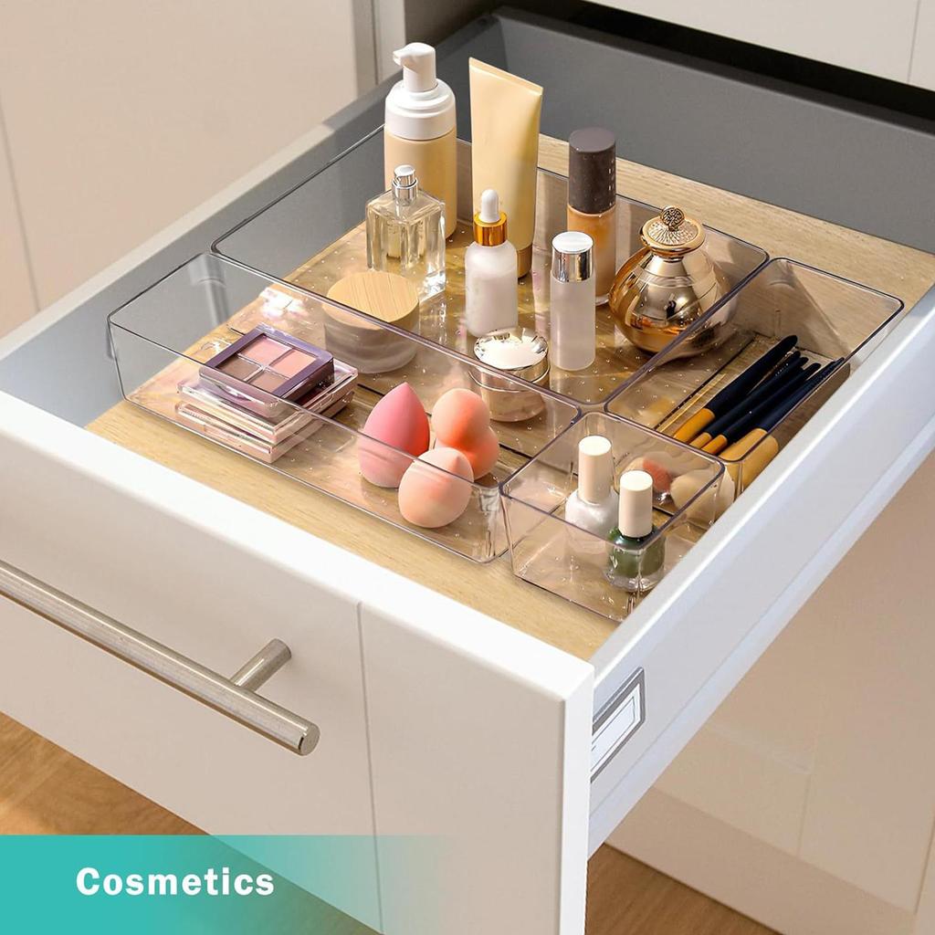 4pcs Desk Drawer Organizers Set Plastic Bathroom Storage Makeup Organizer Clear Transparent Storage Box Drawer Organizer