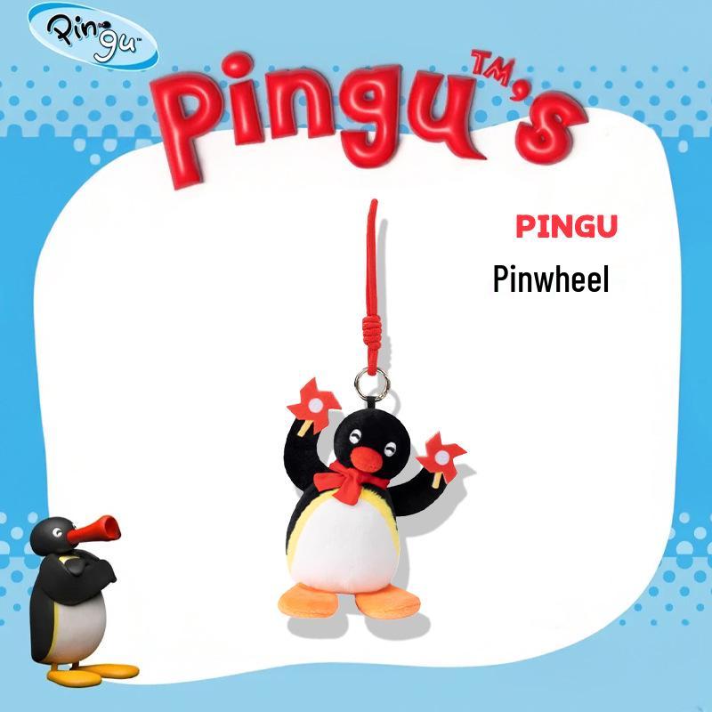 Genuine Pingu Penguin Head Tilt Plush Pendant - Cute Fish-Eating Backpack Charm