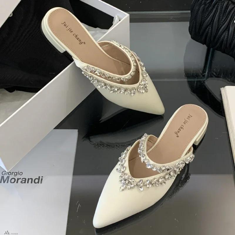 Luxury Rhinestone Modern Slippers Sandals for Women Summer Sexy Pointed Toe Designer Mule Shoes Elegant Party Party Shoes Ladies
