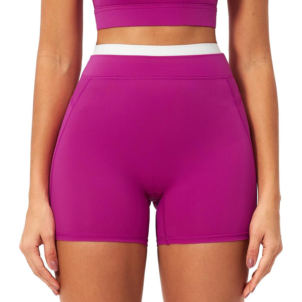 Hohe Taillen Farbe Block Po-Hebende Yoga-Shorts – Damen Gerippte Nude-Gefühl Lauf-Sport-Shorts (Stil 3129)