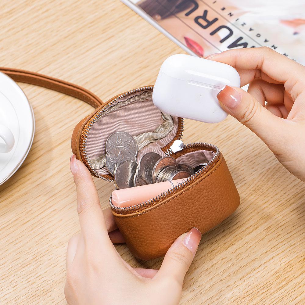 Genuine Leather Coin Purse with Lanyard – Compact, Stylish, and Multipurpose for Lipstick and Earphones