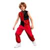Costume da Danza Jazz Metallico per Ragazzo Collo Alto Senza Maniche Zip Posteriore Paillettes Lucide Blocco di Colore Top Pantaloni Cargo