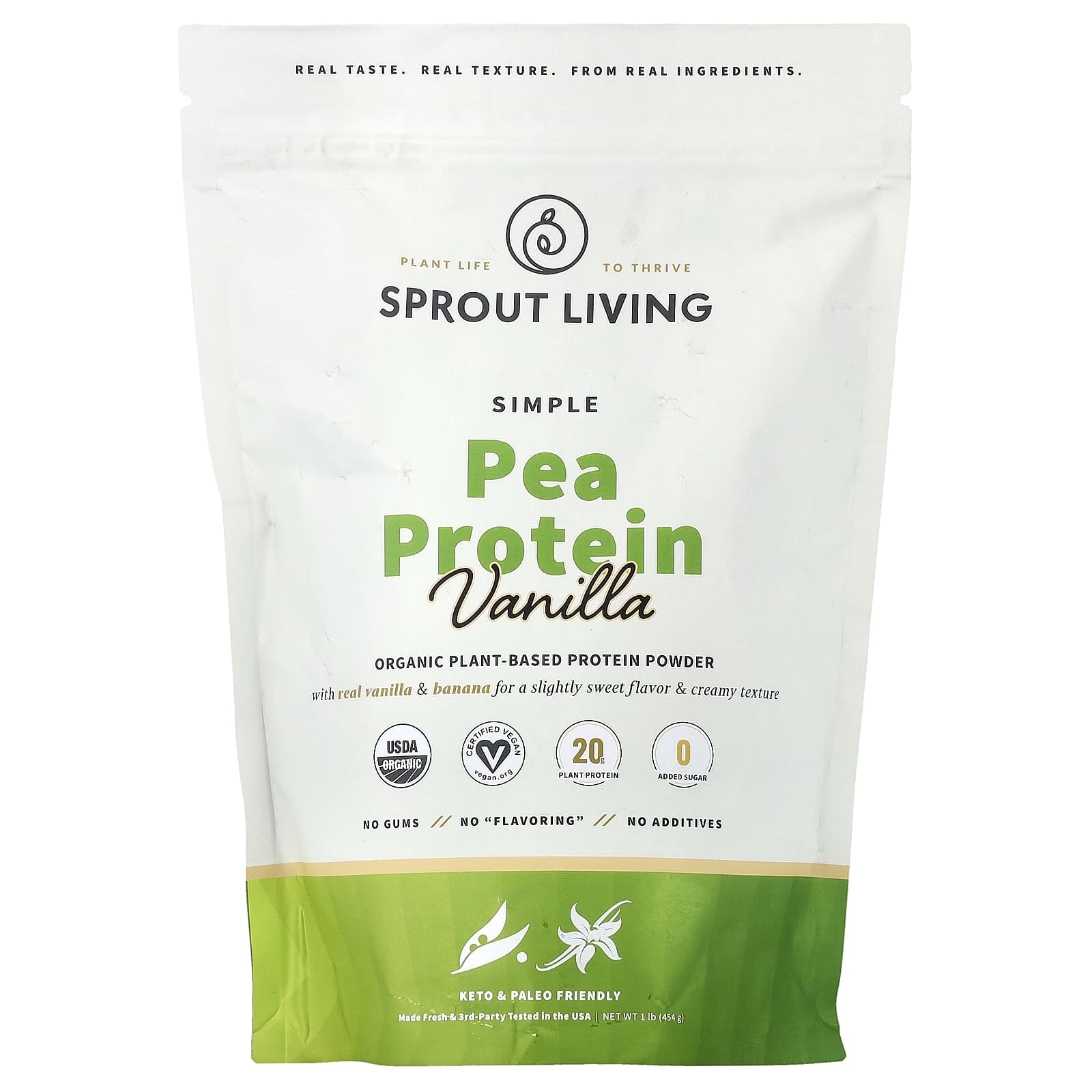 

Sprout Living, Simple Pea Protein, Vanilla, 1 lb (454 g)