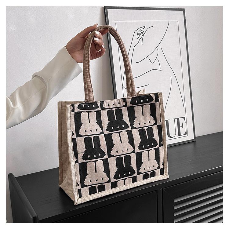 2025 New Large-capacity Bag Women's Fashion Cute Rabbit Cotton and Linen Handheld Shoulder Bag To Work Commuter Tote Bag