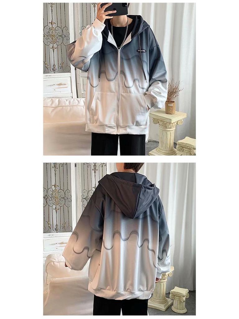 Gradient Women's Loose Hooded Korean Style Cardigan Jacket - Autumn Streetwear Fashion