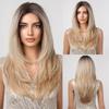 ALAN EATON Ombre Brown Blonde Wave Wigs for Women Synthetic Hand-tied Hairline Part Lace Wig Natural Looking Heat Resistant Wig