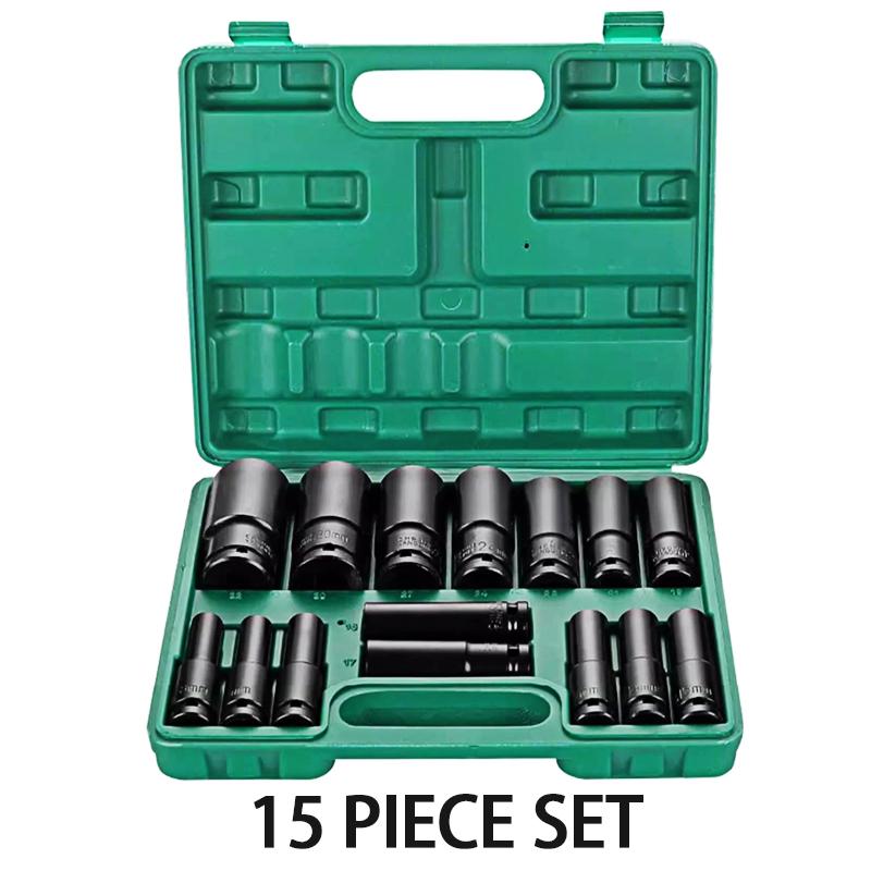 Electric wrench socket set 10/15/20 piece set, carbon steel hexagonal extended air gun socket head impact socket set