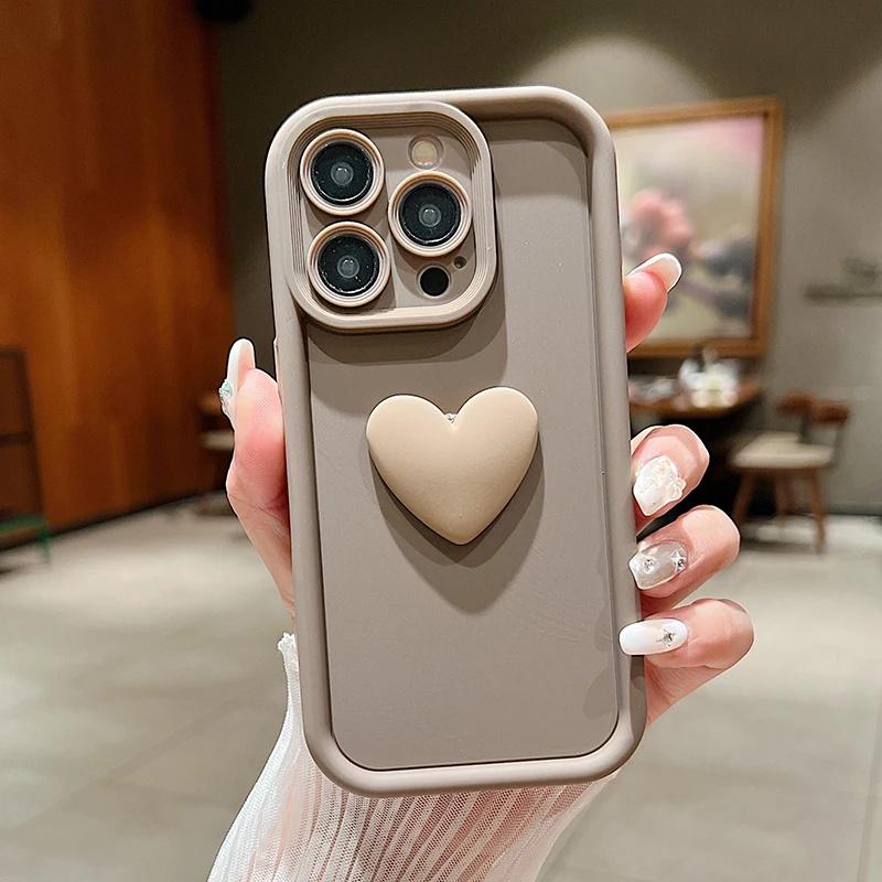 Cute 3D Love Heart Pink Silicone Phone Case for iPhone 16 15 Pro Max 16E 11 12 13 14 15 17 Pro Max 14 Plus 17 Air Matte Cover
