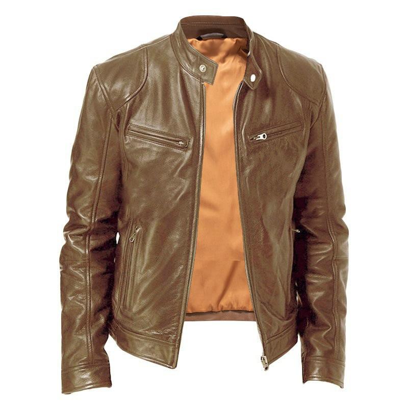 Spring, Men's, Stand-up Collar, Slim, Leather Jacket, Zipper Pocket, Decorative, Leather Jacket, Biker Clothes, Men's Jacket