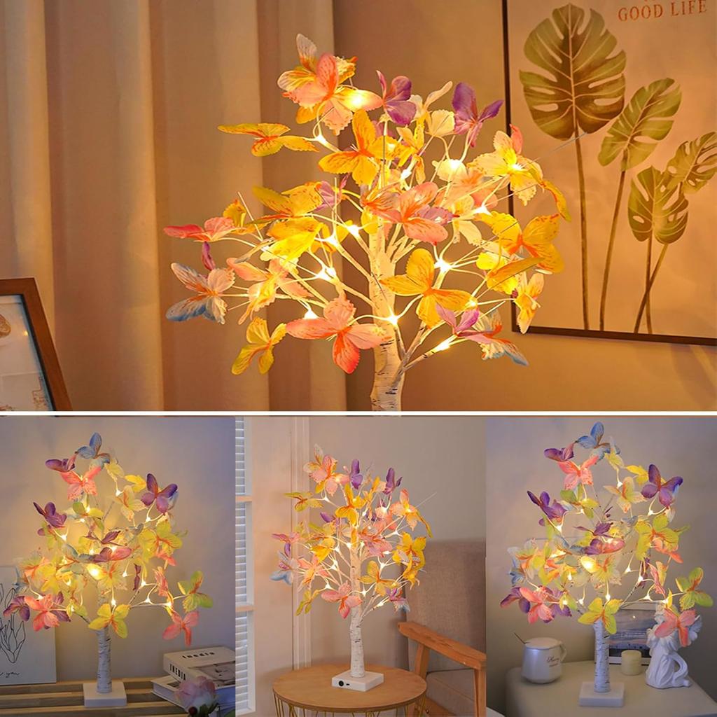 23.6 Inch Lighted Butterflies Birch Tree Light,LED Butterflies Tree Light,Artificial Lighted Tree Lamp Decor with Colorful Butterflies,Tabletop Tree