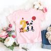 Hotselling Birthday Panda Digital Print Childrens Tshirts Roundneck Shortsleeved Tshirts for Boys and Girls Summer Modal