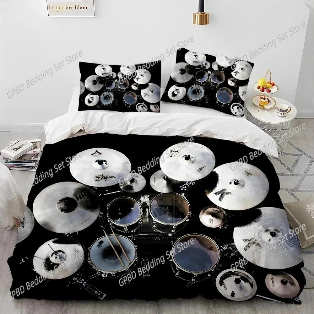 Drum Kit Music Instruments Guitar Bedding Set Duvet Cover Bed Set Quilt Cover Pillowcase Comforter King Queen Size Boys Adult