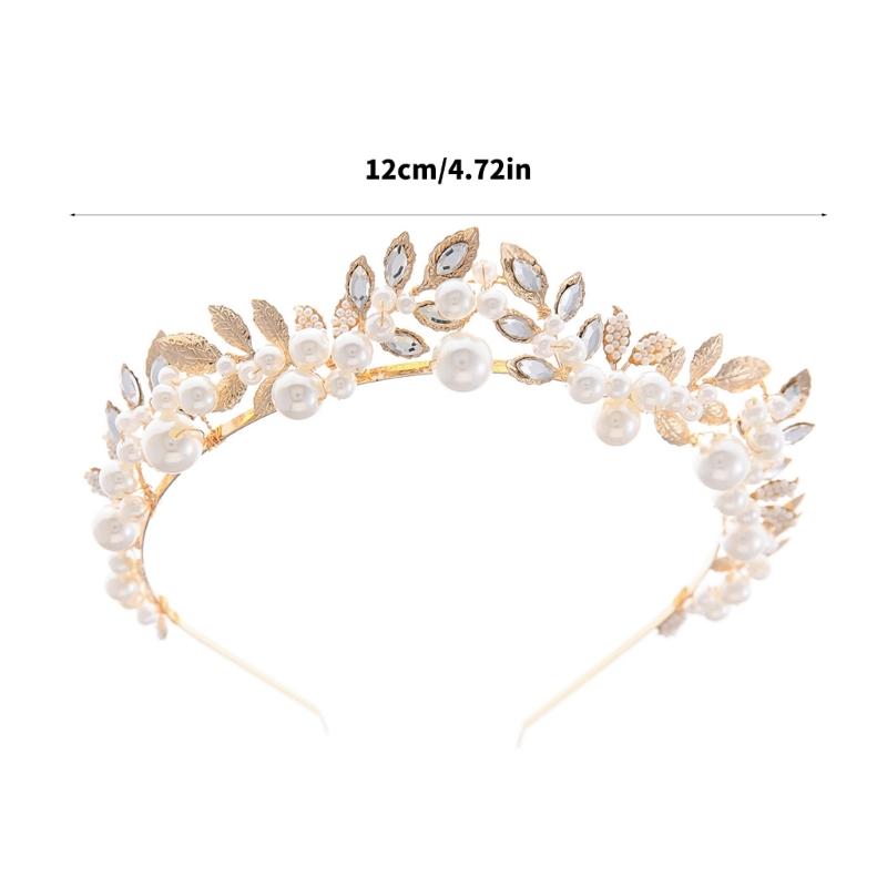 Alloy Hairband with Intricate Leaf Design Rhinestones Pearls Delicate Headpiece Suitable for Sensitive Scalp Wear