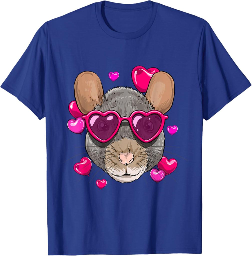 Valentine Chinchilla Rat Lover Heart Sunglasses Graphic Tee Cute Rodent Animal T-Shirt