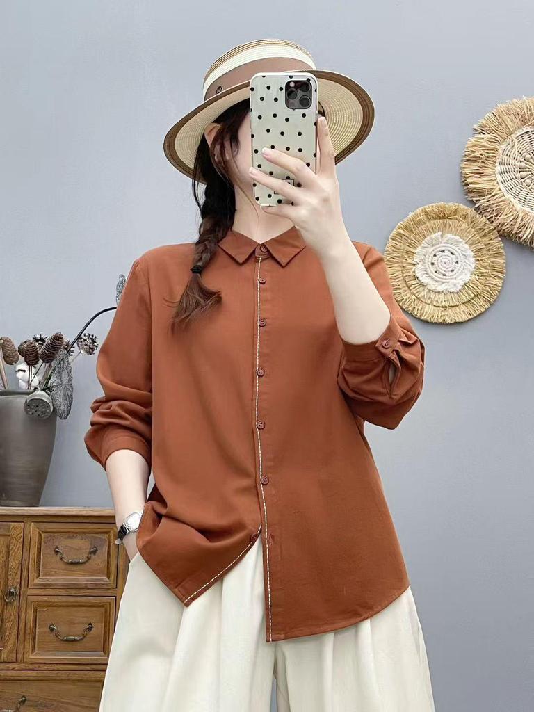 2025 Fall Collection: Korean-Style Embroidered Cotton Long Sleeve Casual Shirt
