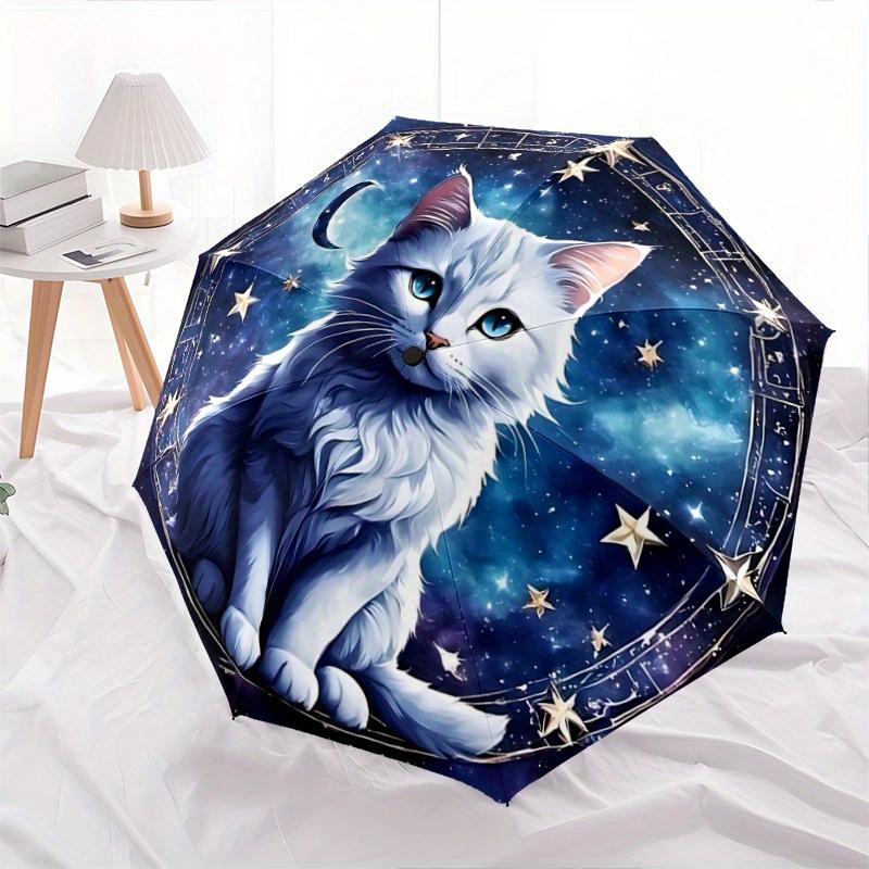 1pc Starry Cat Design Cartoon Umbrella, Portable 3-Fold Compact Umbrella, Suitable for Camping, Hiking and Travel, Ideal Easter Birthday Gift for Fami