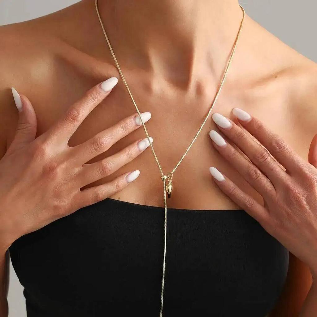 Salircon Fashion Simple Gold Color Stainless Steel Love Heart Long Pendant Necklace for Women Charm Jewelry Accessories New
