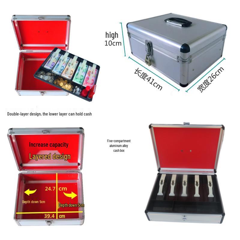 Kassenschublade mit fünf Fächern und Metallklammern