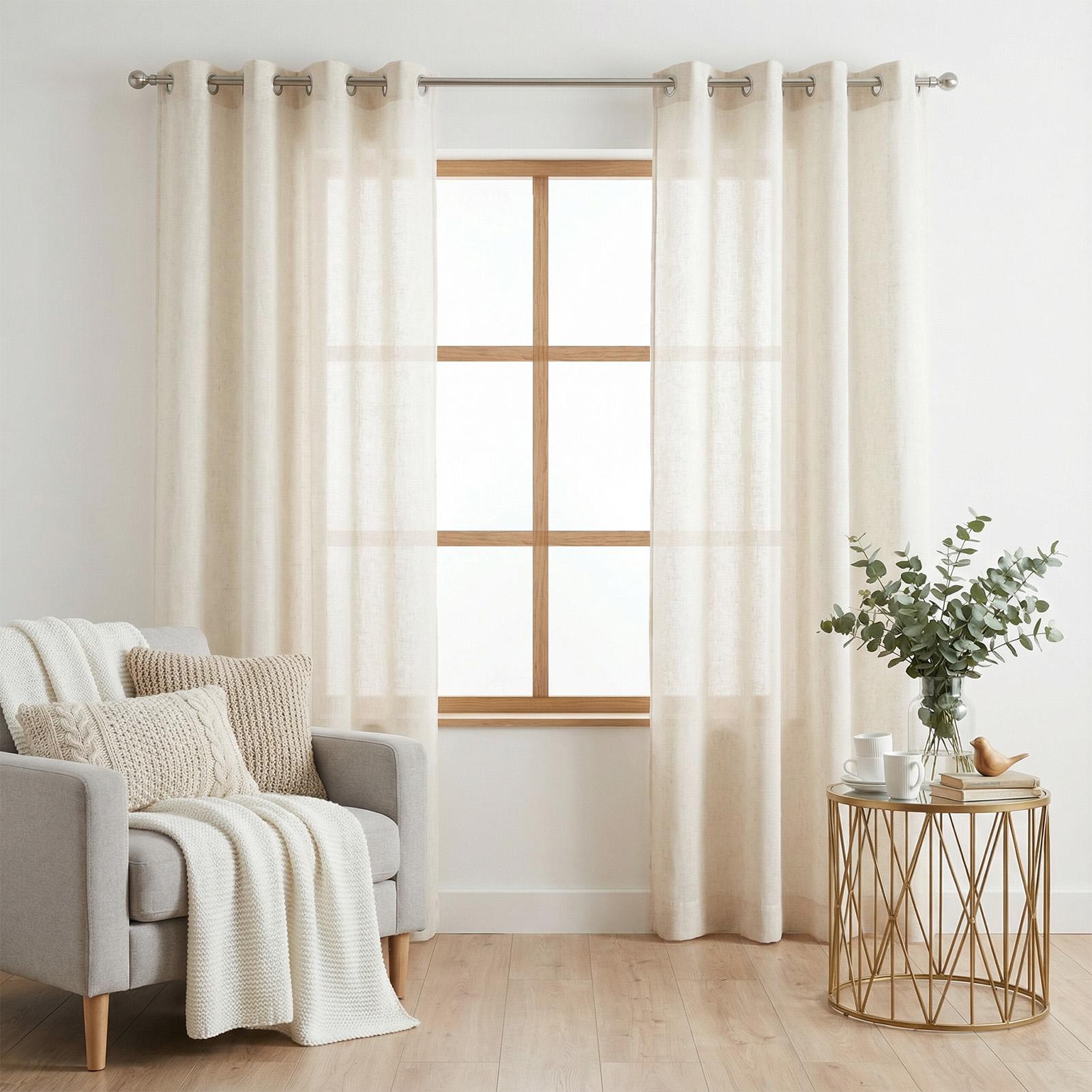 

Linen Sheer Curtains 160-274CM Length Natural Beige Sheer Curtains for Living Room Bedroom Light Filtering Window Curtain Panels 132x160CM бежевый