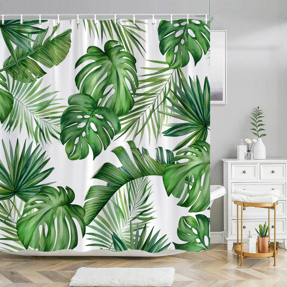 

Tropical Leaves Shower Curtain Green Palm Monstera Leafs Decorative Shower Curtains Polyester Fabric Bath Curtain Bathroom Decor 90x180cm-35x70in