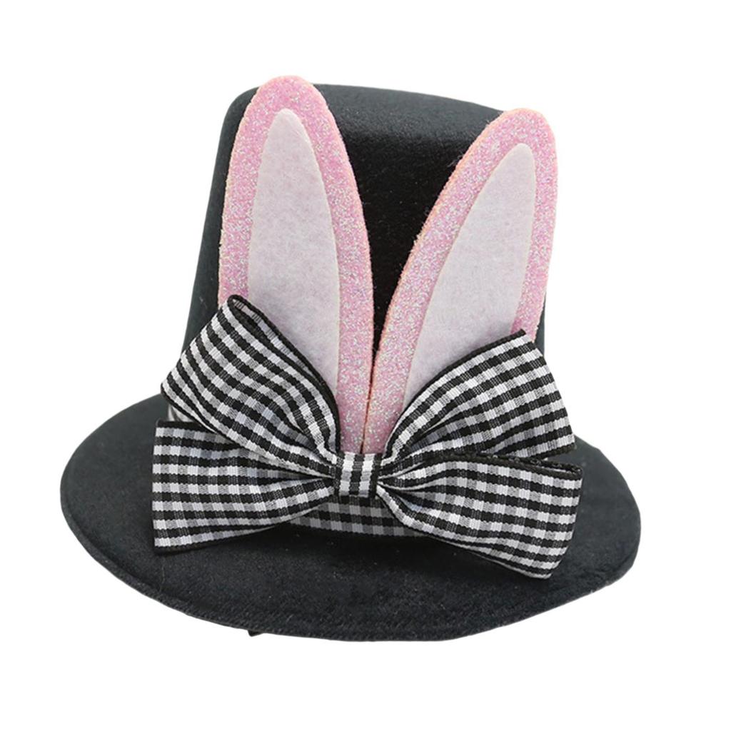 Top Hat Hair Clip Dress Up Headdress Photo Prop Plaid Bow Easter Hair Accessory for Halloween Masquerade Holiday Party Supplies