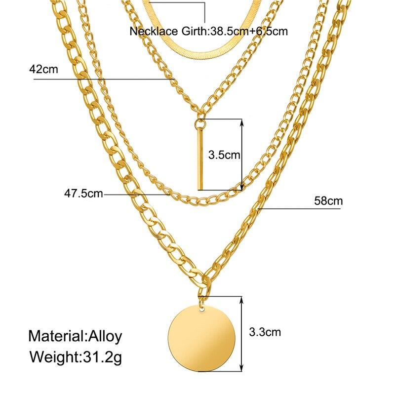 17KM Punk Gold Multilayered Necklace for Women Vintage Silver Color Geometric Round Pendant Necklaces Butterfly Choker Jewelry
