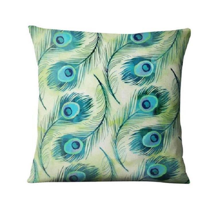 Home Decor Peacock Feathers & Geometric Pattern Cushions Pattern Cushion Cover Suitable for Sofa Bedroom Car Pillow Cover
