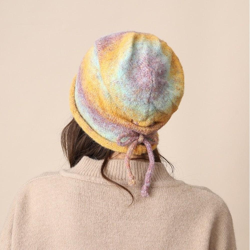 Rolled Brim Drawstring Beanies Hat Loose Y2K Pullover Cap Simple Brimless Beanie Cap Warmer