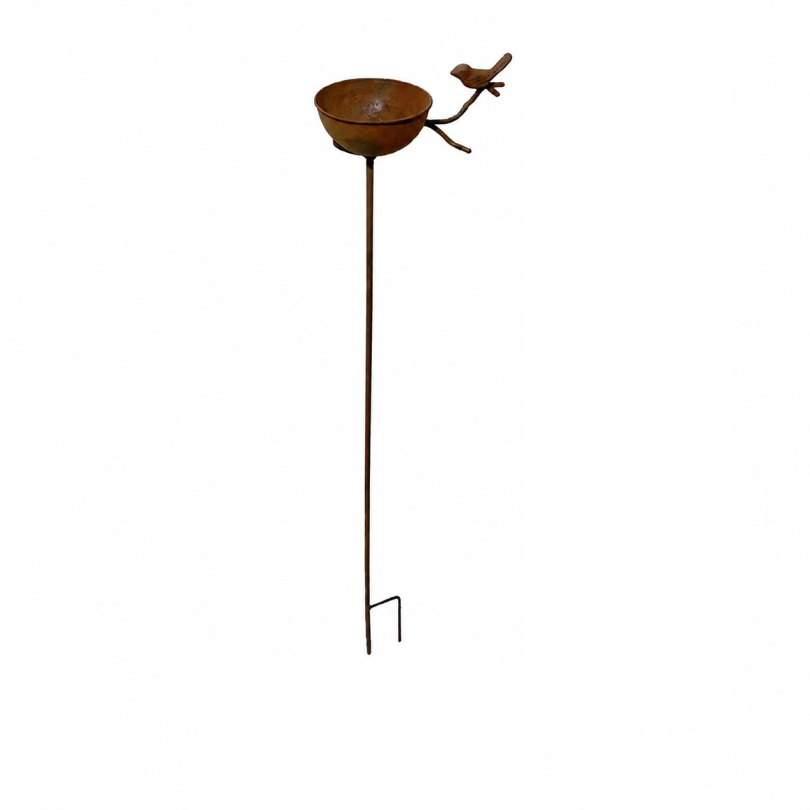 Rustic Ground Stake Bird Feeder and Bird Bath for Garden, Outdoor Decor