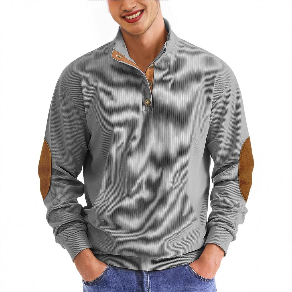 Men's Corduroy Sweatshirt Long Sleeve Pullover Quarter Button Up Collar Fall Casual Sweat Shirts Turtleneck Pullover Henley Mock Neck Tops for Men