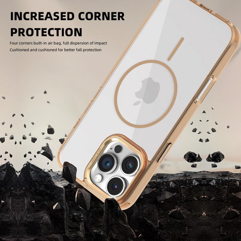Genomskinligt Magsafe Magnetiskt Fodral För iPhone 16 Pro Max 15 Pro 14 13 12 11 Metallisk Linsram Genomskinligt Stötsäkert Mjuk Kantad Mobilskal