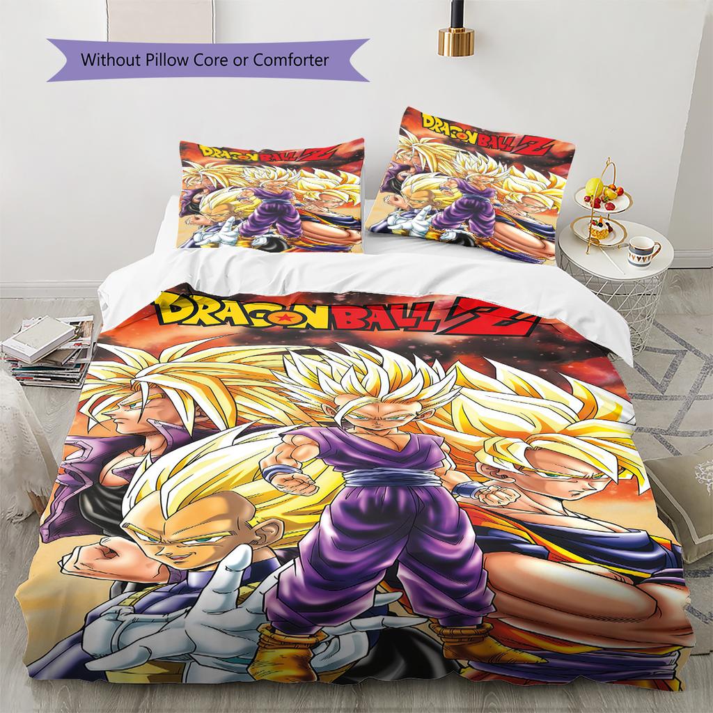 Dragon Ball Z Pattern Bedding,Quilt Set Quilt Cover Pillowcase Home Birthday Gift (1 * Duvet Cover + 2 * Pillowcase, Without Core)