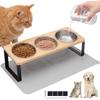 Elevated Cat Bowls Raised Wood Stand Feeder with 3 Stainless Steel Bowls Feeding & Watering Supplies for Puppy Cats Accessories