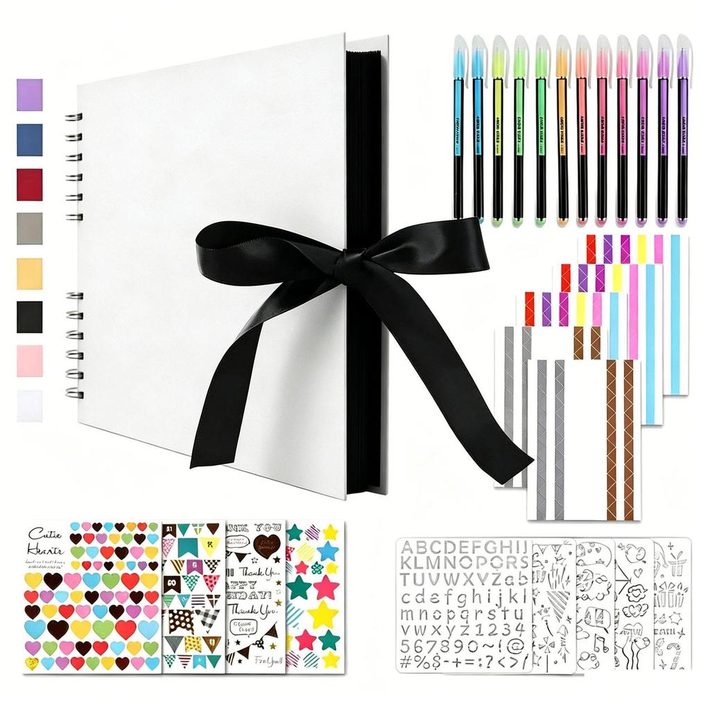 Creative Photo Album and Scrapbook Set with Bows, Doodles, and Souvenir Pages