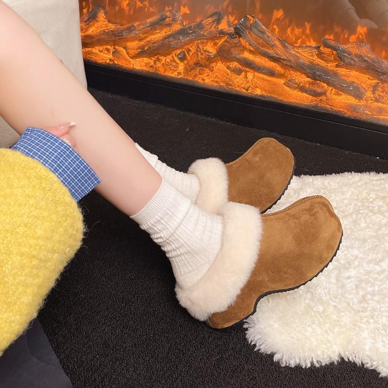 Women's lightweight comfortable non-slip heightening winter warm plush lining non-slip durable casual cotton slippers