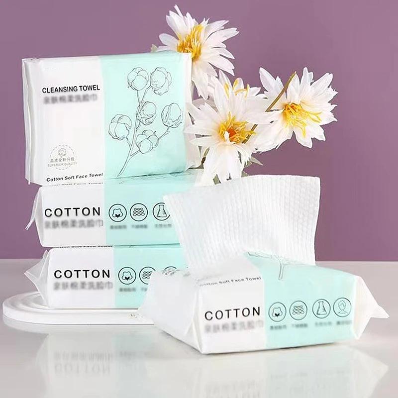 70 Thick Disposable Face Towels, Cotton, Soft Fabric, Travel Cleaning, Dry and Wet Makeup Remover, Pearl Cotton Per Pack