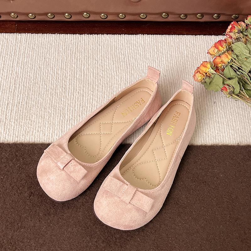 

Bow light mouth single shoes women s new spring gentle shoes flat bottom laden shoes one pedal Doudou shoes 35 розовый